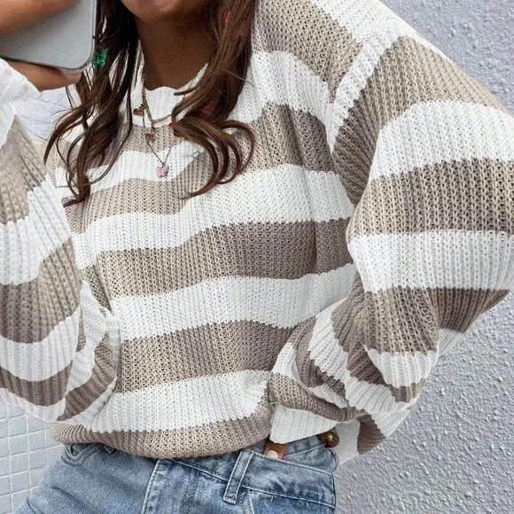 Multicolor Casual Women's Striped Pattern Drop Shoulder Sweater - Picture 7 of 8